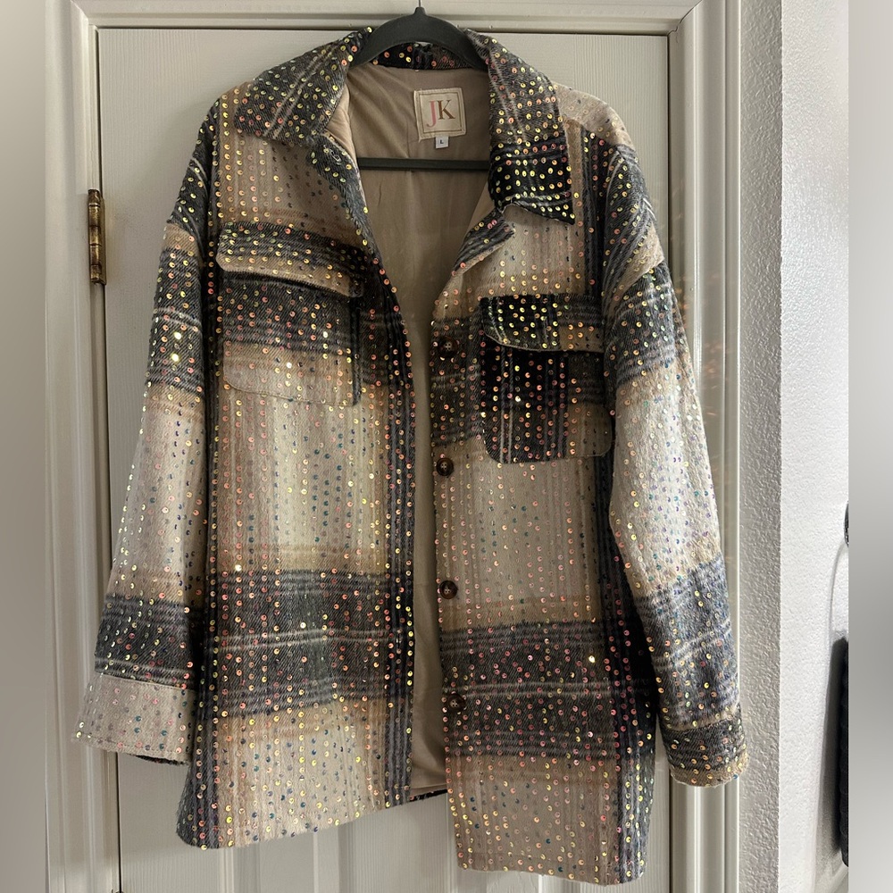JK Designs Mika Mocha Sequin Plaid
Showstopper Shacket